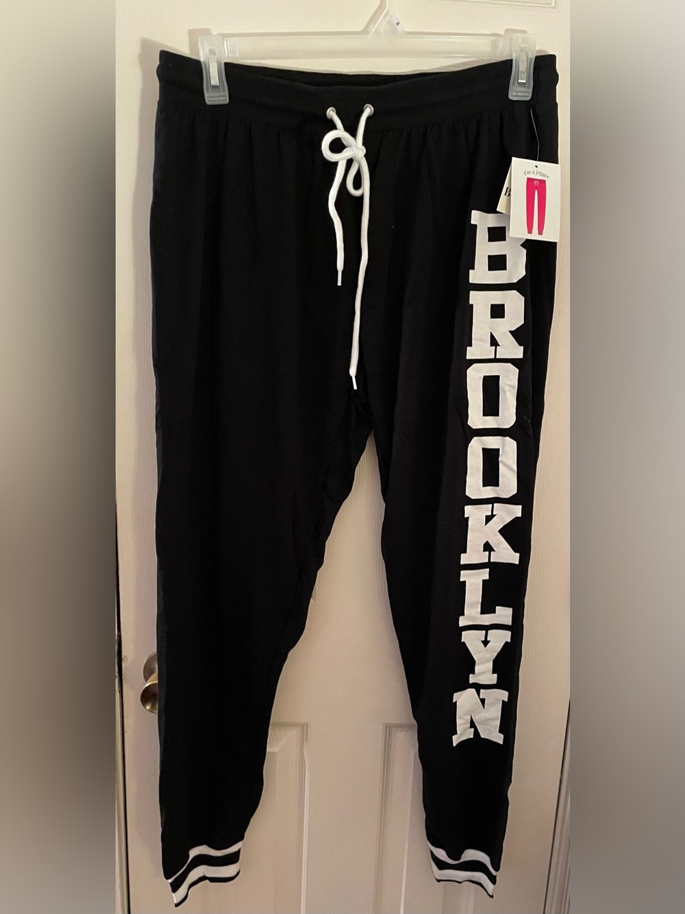 Women’s Plus 1X Black 'Brooklyn' Jogger Pants with White Drawstrings NWT